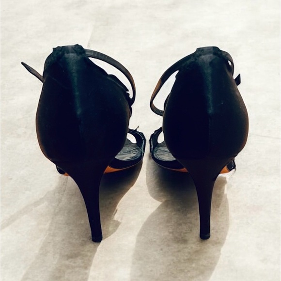 PEDRO GARCIA BLACK SATIN PEEP TOE CRYSTAL RHINESTONE Ankle strap HEELS sz 10 - Picture 5 of 6